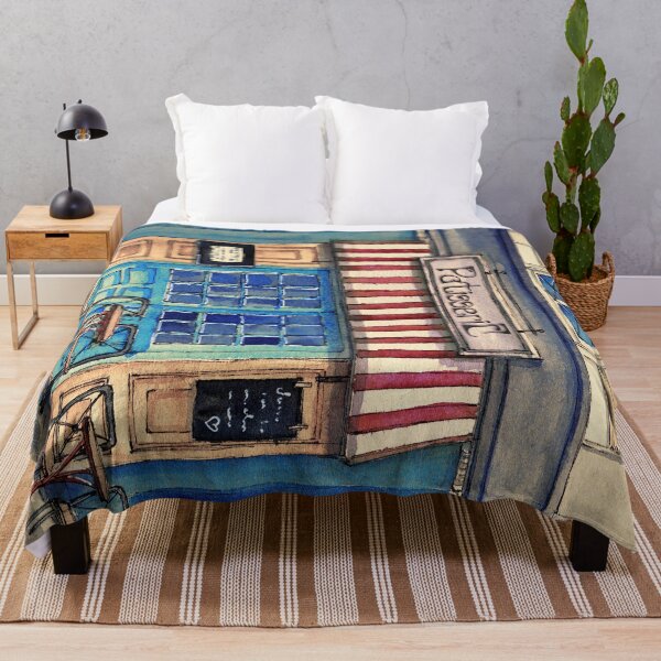 Item preview, A French bakery under a striped marquee designed and sold by MaryWatercolor.