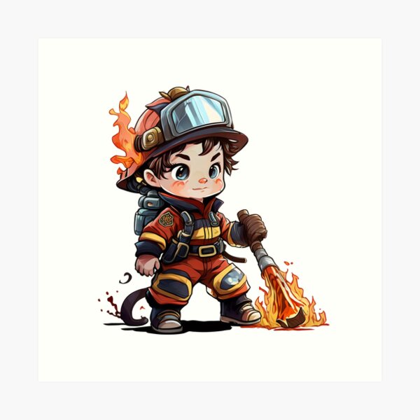 Item preview, Little Boy Firefighter Chibi Cartoon - Cute Fireman Kids T-shirt Design designed and sold by addthana.