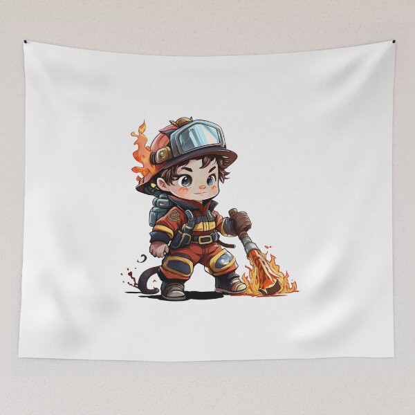Item preview, Little Boy Firefighter Chibi Cartoon - Cute Fireman Kids T-shirt Design designed and sold by addthana.