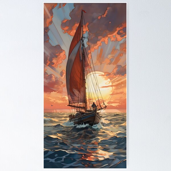 Item preview, Sailor sailing his boat. Art  designed and sold by Print-and-Prose.