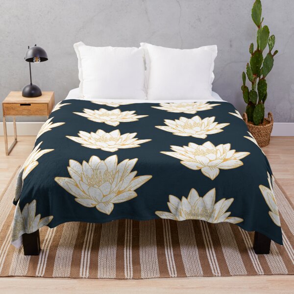 Item preview, The White Lotus Art | Gold on Navy designed and sold by KatsCanvas.