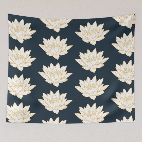 Item preview, The White Lotus Art | Gold on Navy designed and sold by KatsCanvas.