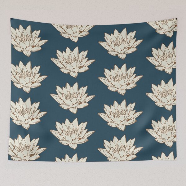 Item preview, The White Lotus Art | Brown and Cream on Navy designed and sold by KatsCanvas.