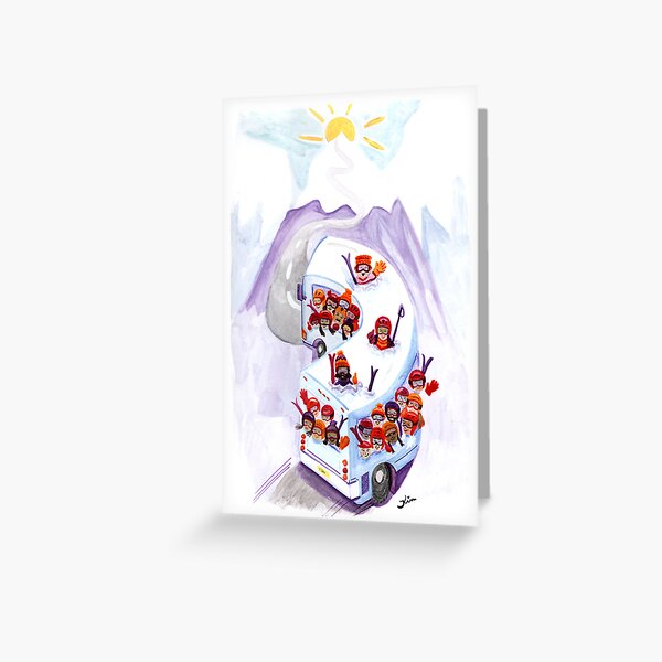 Group Skiing Bus Greeting Card