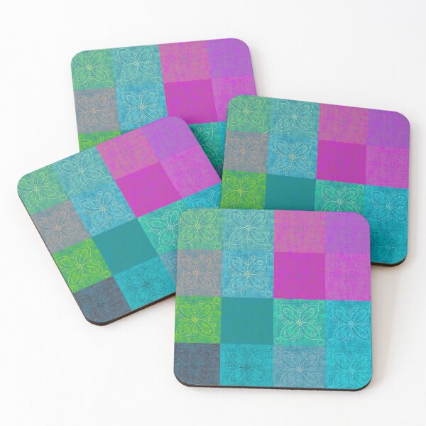 Item preview, Linen patchwork - pink/turquoise designed and sold by PurpleSandpiper.