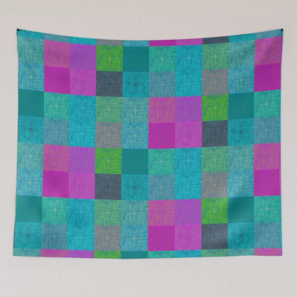 Item preview, Linen patchwork - pink/turquoise designed and sold by PurpleSandpiper.