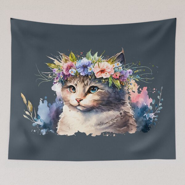 Item preview, Cat with a flower crown designed and sold by SushiAnn.