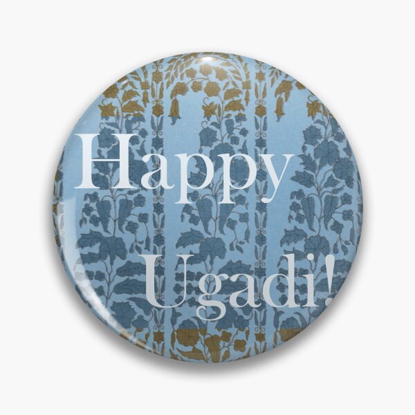 Item preview, Happy Ugadi! on khaki green and light blue textile pattern designed and sold by EmeraldeaArt.