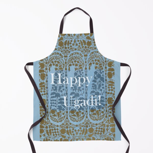 Item preview, Happy Ugadi! on khaki green and light blue textile pattern designed and sold by EmeraldeaArt.