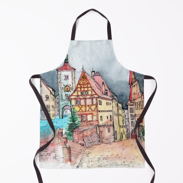 Item preview, Watercolor illustration of an old european town with colored houses designed and sold by MaryWatercolor.