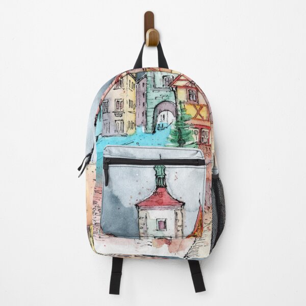 Item preview, Watercolor illustration of an old european town with colored houses designed and sold by MaryWatercolor.