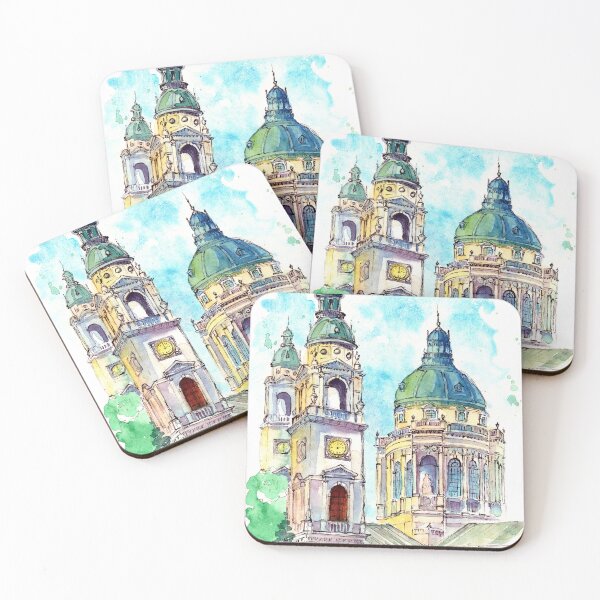 Item preview, Watercolor illustration of the St. Stephen's Basilica in Budapest designed and sold by MaryWatercolor.
