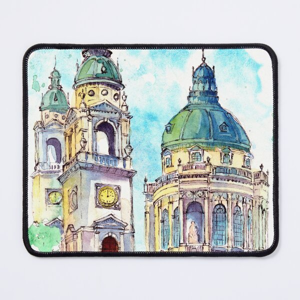Item preview, Watercolor illustration of the St. Stephen's Basilica in Budapest designed and sold by MaryWatercolor.
