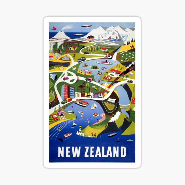 "New Zealand Wellington Vintage Travel Poster" Sticker for Sale by