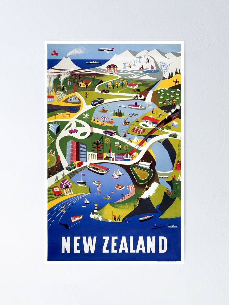 "New Zealand Wellington Vintage Travel Poster" Poster by