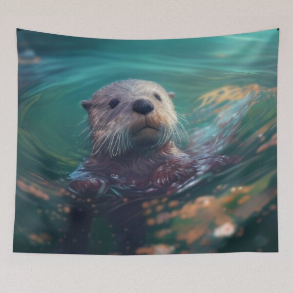 Item preview, Cute otter swims in river designed and sold by M-Lin.