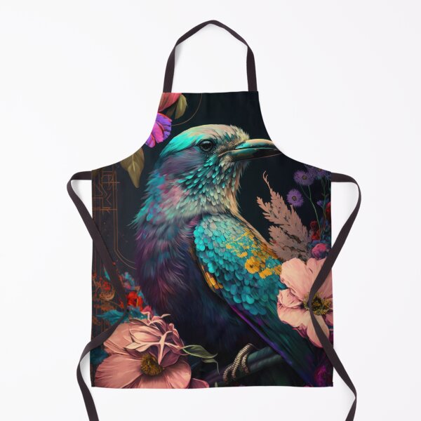 Item preview, Colorful bird with flowers. Neon blue and purple bird with pink blooming flowers designed and sold by TorriPhoto.