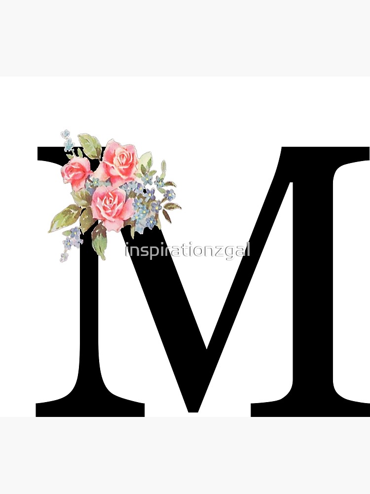 Letter M Botanical Monogram Floral Pink Rose Flowers M Initial | Canvas  Print