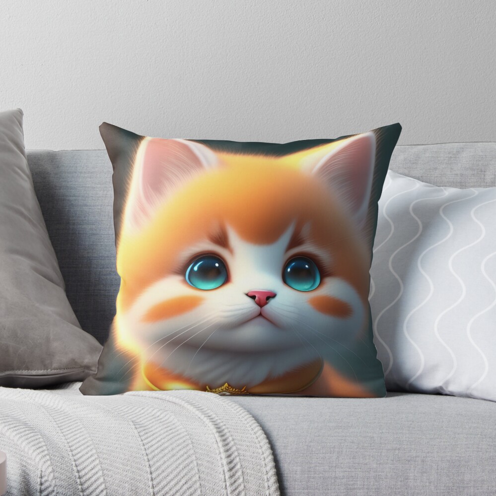 Kitten Cute Cartoon Cat Pet Square Pillow Cover East Urban Home Size: 24 x 24