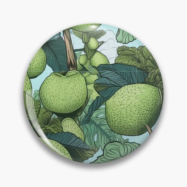 Item preview, BREAD FRUITS AND BREADFRUIT TREE GREEN LEAFS OVER A PALE BLUE BACKGROUND PATTERN designed and sold by BoriGrafico.