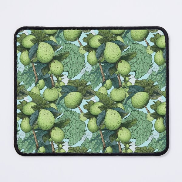 Item preview, BREAD FRUITS AND BREADFRUIT TREE GREEN LEAFS OVER A PALE BLUE BACKGROUND PATTERN designed and sold by BoriGrafico.