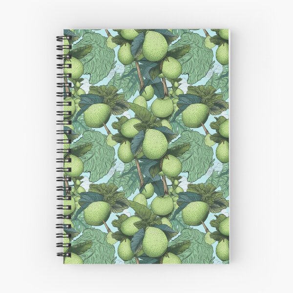 Item preview, BREAD FRUITS AND BREADFRUIT TREE GREEN LEAFS OVER A PALE BLUE BACKGROUND PATTERN designed and sold by BoriGrafico.