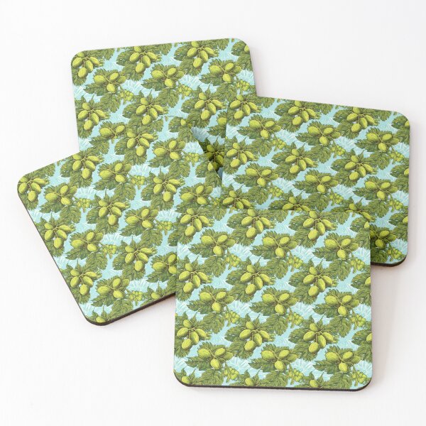 Item preview, BREAD FRUITS AND BREADFRUIT TREE GREEN AND PALE BLUE LEAFS OVER A PALE BLUE BACKGROUND PATTERN designed and sold by BoriGrafico.