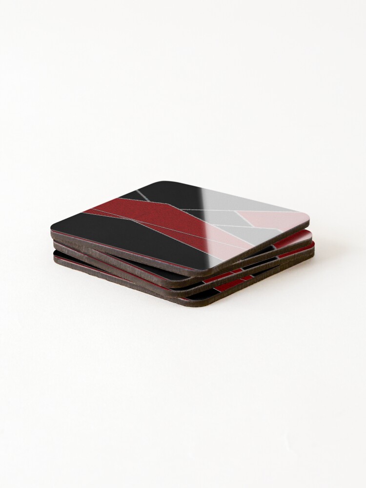 Thumbnail 4 of 5, Coasters (Set of 4), *Wonderful Geometric Abstract Triangular Pattern Red and Black*  designed and sold by Ralek.