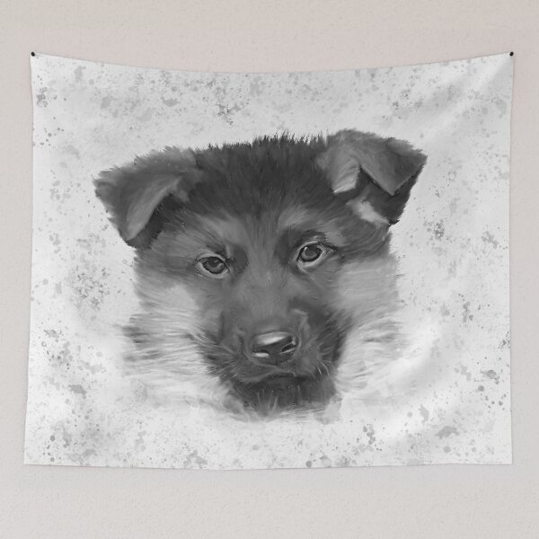 Item preview, Adorable Black & White German Shepherd Puppy Art designed and sold by TrendyArtPrints.