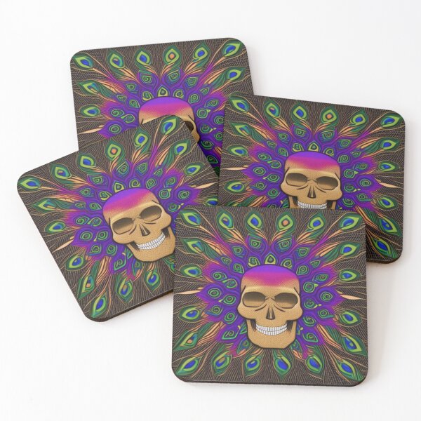 Item preview, Colorful Peacock Sunburst Skull (pink, purple, green, blue) tile designed and sold by McCallnWaldo.