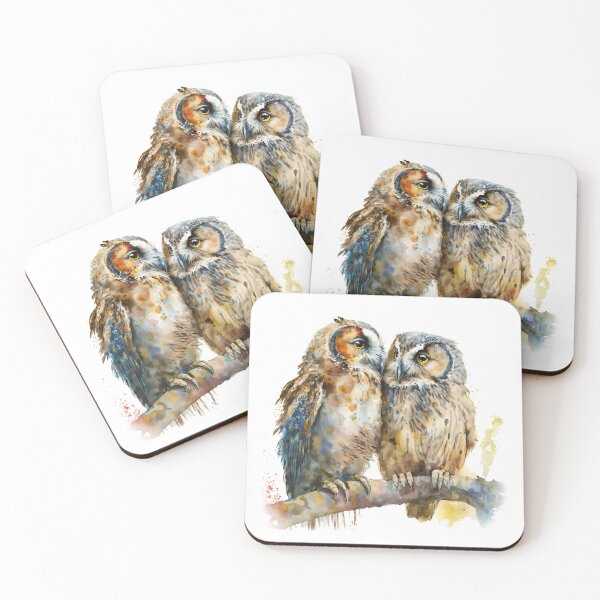 Item preview, Love Owls Watercolor owl painting, owl birds on branch designed and sold by adlydesigns.