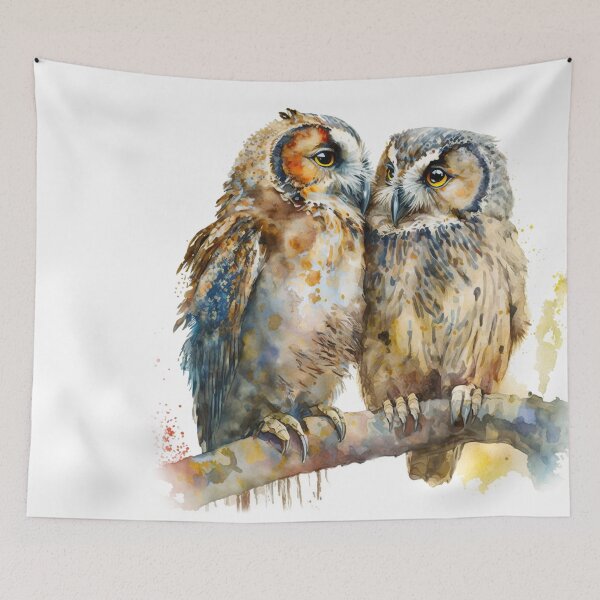 Item preview, Love Owls Watercolor owl painting, owl birds on branch designed and sold by adlydesigns.