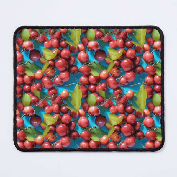 Item preview, REALISTIC ANTILLE CHERRIES AND GREEN LEAFS CASTING SHADOWS OVER A PALE BLUE BACKGROUND PATTERN designed and sold by BoriGrafico.