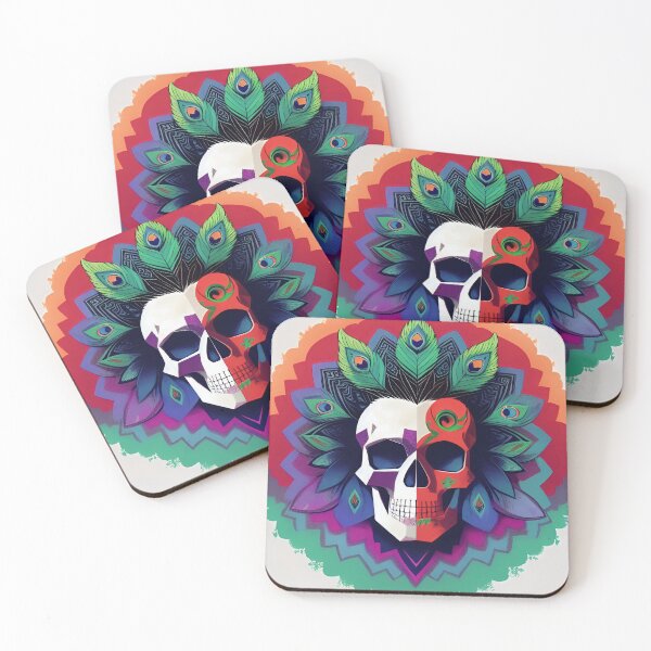 Item preview, Colorful Peacock Sunburst Skull (red, orange, green, blue, purple) circle designed and sold by McCallnWaldo.