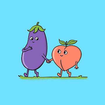 Peach and eggplant emoji 3d cartoon plastic style. Funny Valentine's day  poster. vector illustration Stock Vector