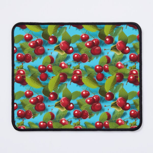 Item preview, BRIGHTLY RED ANTILLE CHERRIES AND GREEN LEAFS CASTING SHADOWS OVER A BLUE BACKGROUND PATTERN designed and sold by BoriGrafico.