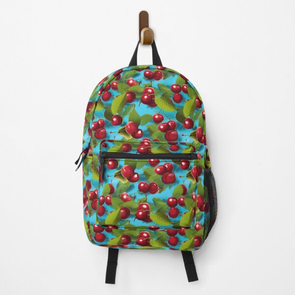 Item preview, BRIGHTLY RED ANTILLE CHERRIES AND GREEN LEAFS CASTING SHADOWS OVER A BLUE BACKGROUND PATTERN designed and sold by BoriGrafico.