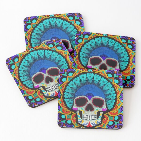 Item preview, Colorful headburst crown Skull (aqua, blue, turquoise) designed and sold by McCallnWaldo.
