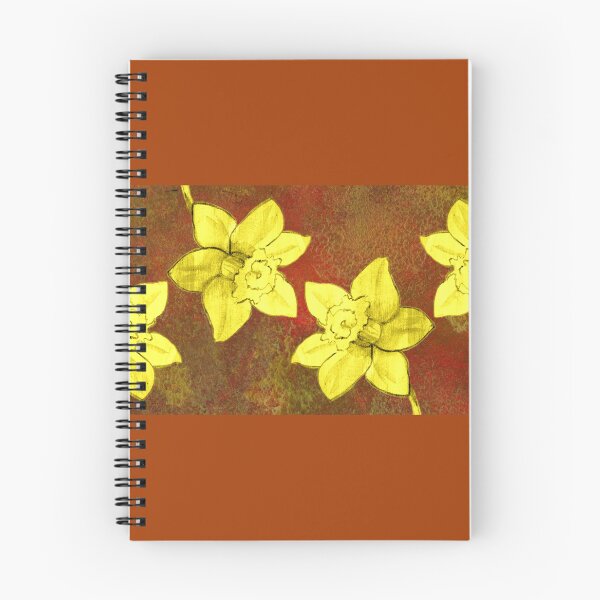 Item preview, Four Yellow Daffodils on Red and Yellow Ochre Textured Abstract with Brown designed and sold by Christina Bonnett.