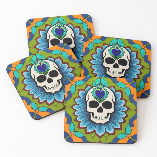 Item preview, Colorful Circular Skull tile design (blue, orange) designed and sold by McCallnWaldo.