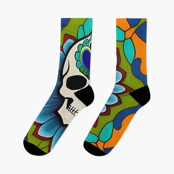 Item preview, Colorful Circular Skull tile design (blue, orange) designed and sold by McCallnWaldo.