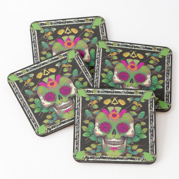 Item preview, Ivy Lilypad Moss Green Skull tile designed and sold by McCallnWaldo.