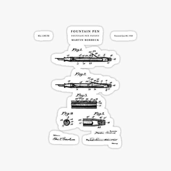 "Fountain pen Patent Drawing Blueprint" Sticker by Vintago Redbubble
