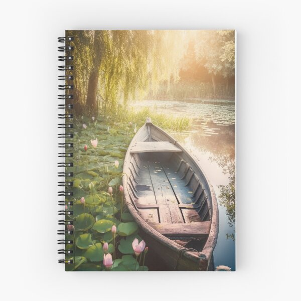 Item preview, Old wooden boat on the summer pong with water lily designed and sold by TorriPhoto.