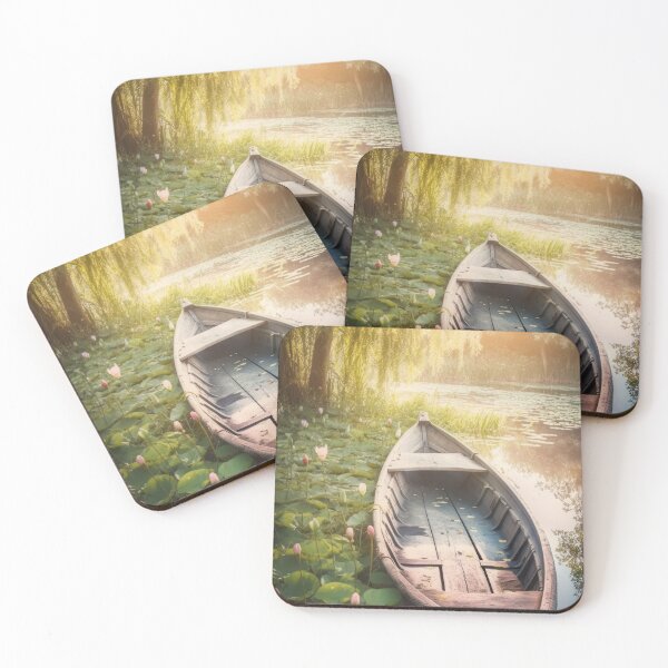 Item preview, Old wooden boat on the summer pong with water lily designed and sold by TorriPhoto.