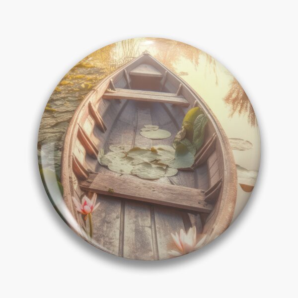 Item preview, Dreamlike morning on the pond. Old wooden boat among water lily in soft light designed and sold by TorriPhoto.