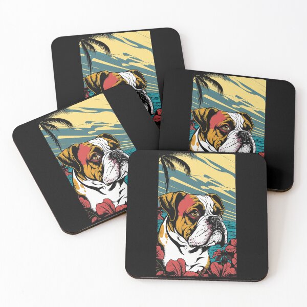 Item preview, Bulldog Vibrant Tropical Flower Tall Retro Vintage Digital Pop Art Portrait 2 designed and sold by arthouseflunky.