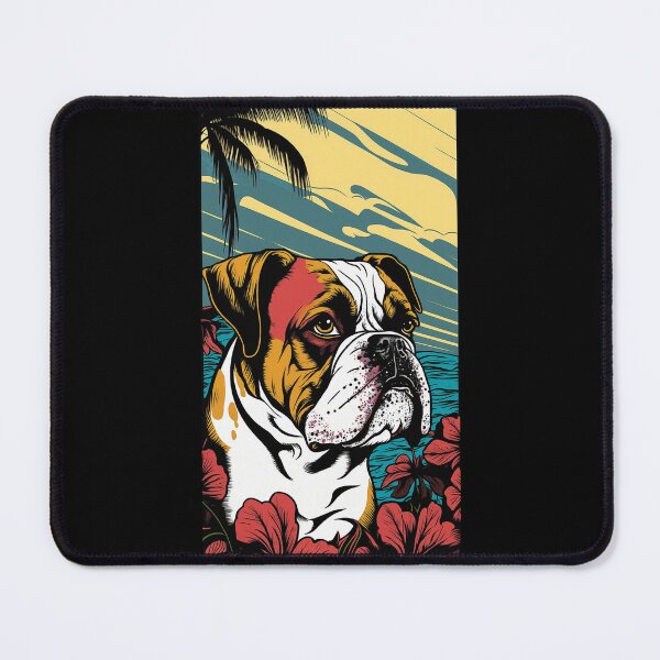 Item preview, Bulldog Vibrant Tropical Flower Tall Retro Vintage Digital Pop Art Portrait 2 designed and sold by arthouseflunky.