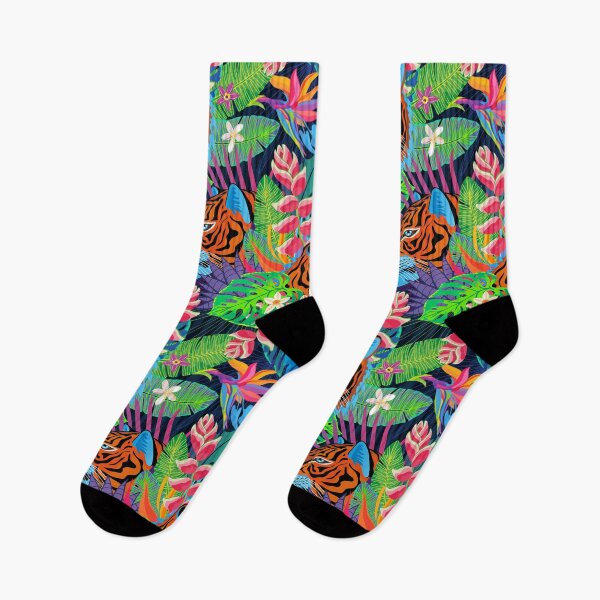 Item preview, Wild tiger seamless pattern tropical animals colourful wildlife designed and sold by Bearlala.
