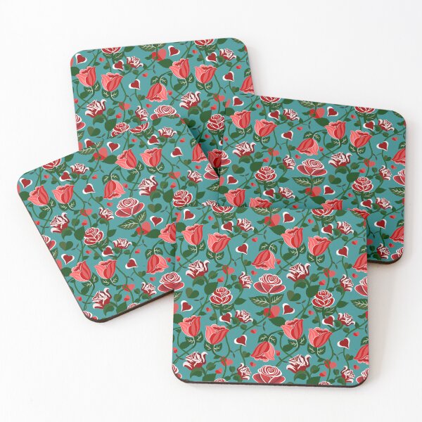 Item preview, Cute Hearty Rose Flowers with Green Leaves Green Pattern designed and sold by Moyanana.